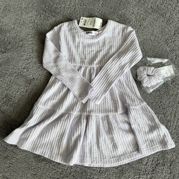 Adorable Epic Threads Creamy Lavender Waffle Knit Dress-matching hair scrunchie - Picture 1 of 5